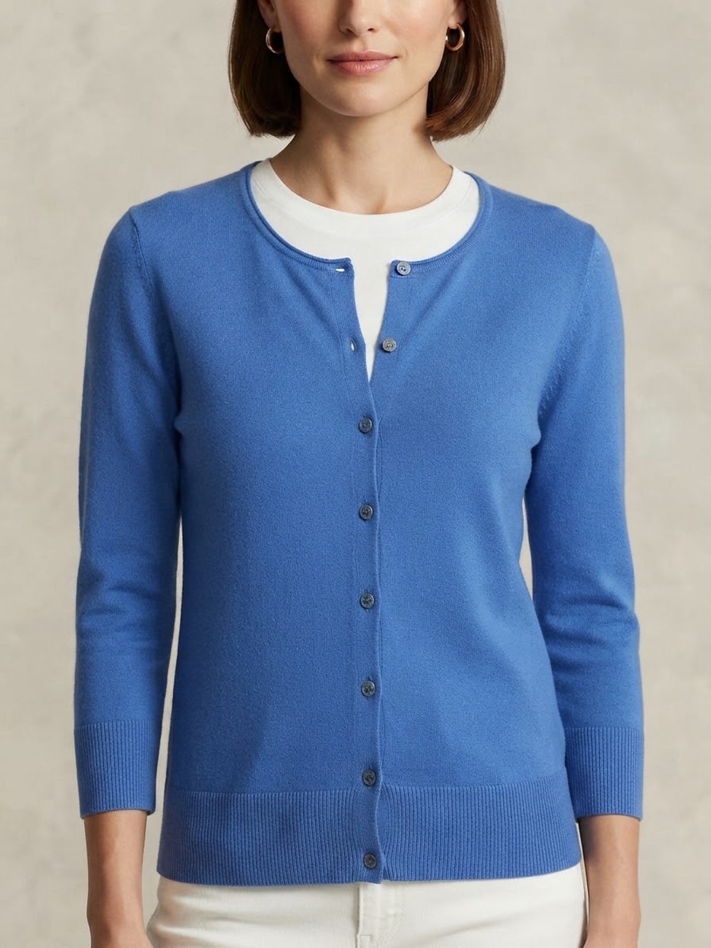 G.H. Bass & Co. Light Weight Cornflower Blue Button-Front 3/4 Sleeve Cardigan